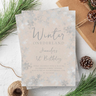 Silver Champagne Winter ONEDERLAND 1. Geburtstag Einladung