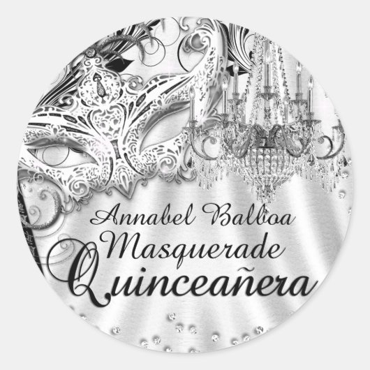 Silver Chandelier Masquerade Quinceanera Sticker (Vorderseite)