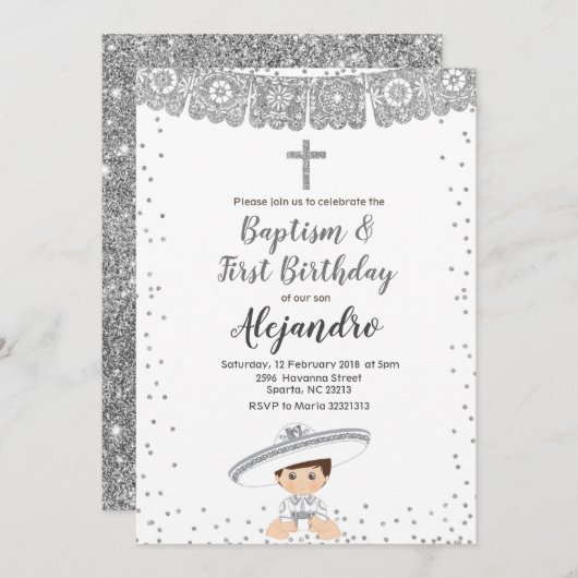 Silver Charro Boy Taufe und Einladung zum Geburtst (Vorne/Hinten)