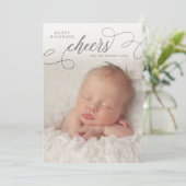 Silver Chec Script Overlay Foto Grußkarten Einladung (Stehend Vorderseite)