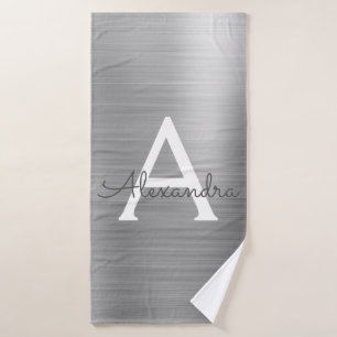 Silver Chic Glam Metallic Monogram Badehandtuch
