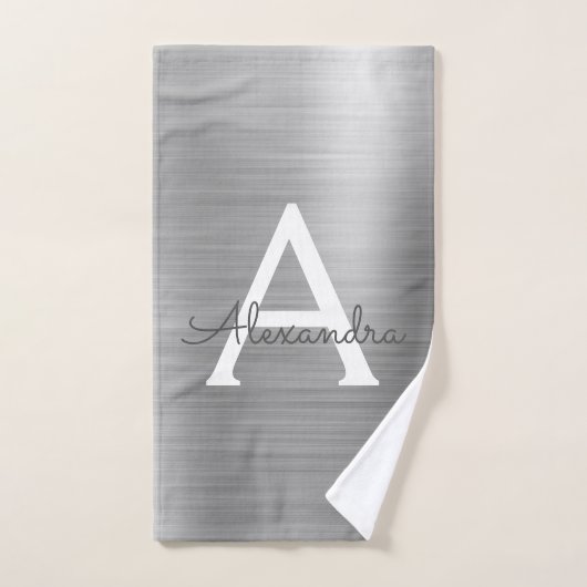 Silver Chic Glam Metallic Monogram Handtuch (Handtuch)