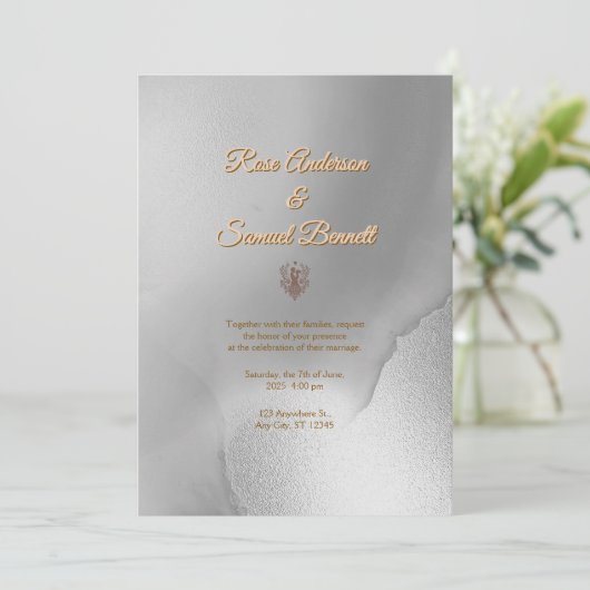 Silver Chic Wedding Einladung (Stehend Vorderseite)