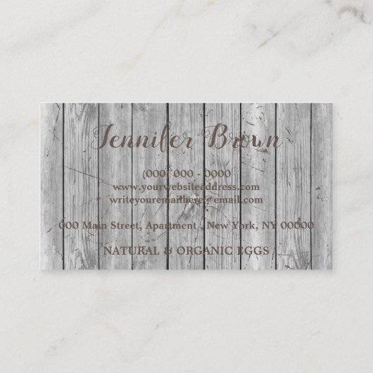 Silver Chicken Wood Rustic Bio Egg Landwirtschaft Visitenkarte (Rückseite)