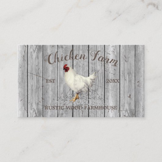 Silver Chicken Wood Rustic Bio Egg Landwirtschaft Visitenkarte (Vorderseite)