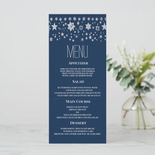 Silver Chirstmas Fee leichte Winter Wedding Menu Programm (Stehend Vorderseite)