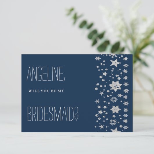 Silver Chirstmas Märchen leichte Winter Bridesmaid Einladung (Stehend Vorderseite)