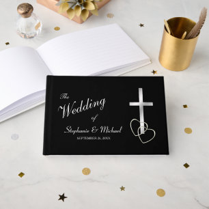 Silver Christlich Cross auf Black Wedding Gästebuc Gästebuch