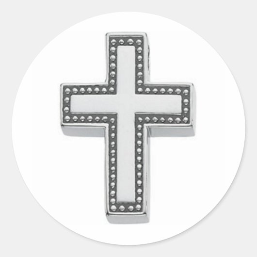 Silver Christlich Cross/Oster Runder Aufkleber (Vorderseite)