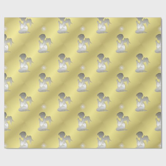 Silver Christmas Angels On Gold Geschenkpapier (Flach)