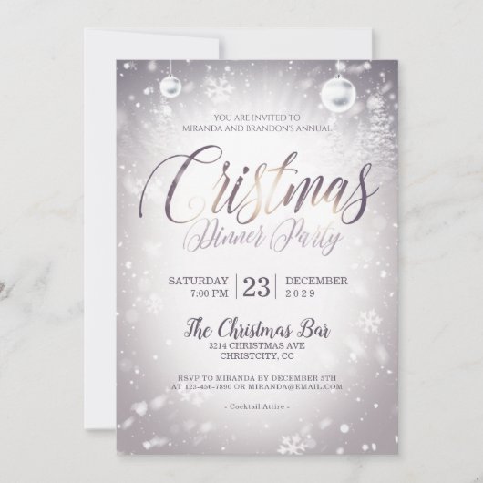 Silver Christmas Baubles Weihnachtsfest Party Einladung (Vorderseite)