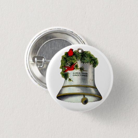 Silver Christmas Bell Button (Vorne & Hinten)