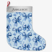 Silver Christmas Blue Bows Großer Weihnachtsstrumpf (Vorderseite)