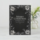 Silver Christmas Blume Grußkarte Einladung (Stehend Vorderseite)