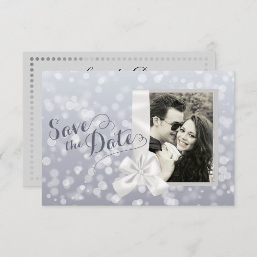 Silver Christmas Foto Save the Date (Vorne/Hinten)