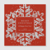 Silver Christmas Glitzer Snowflake Corporate Red Magnetkarte (Vorderseite)