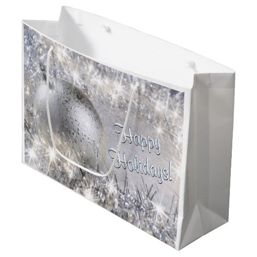 Silver Christmas Große Geschenktasche Große Geschenktüte (Vorderseite Schrägansicht)