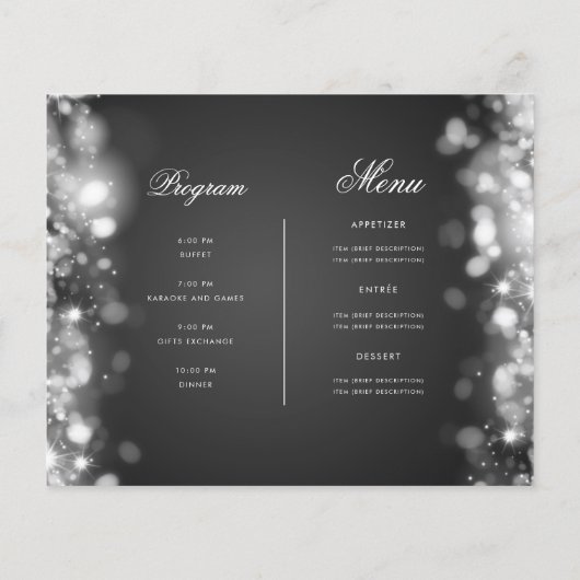 Silver Christmas Lights Einladungs-Programm & Menü (Hinten)