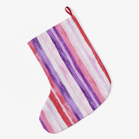 Silver Christmas Lila Button Rote Streifen Großer Weihnachtsstrumpf (Rückseite (Hängend))