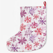 Silver Christmas Lila Rote Schneeflocken Großer Weihnachtsstrumpf (Rückseite)