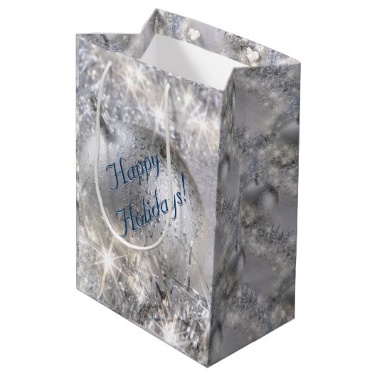 Silver Christmas Medium Geschenktasche Mittlere Geschenktüte (Rückseite Schrägansicht)