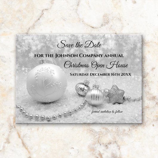 Silver Christmas Open House Save the Date Card