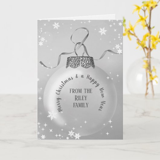 Silver Christmas Ornament mit Snowflakes Card Karte (Gelbe Blume)