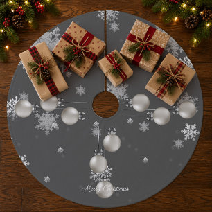 Silver Christmas Ornaments Tree Skirt Fleece Weihnachtsbaumdecke