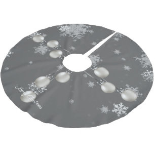 Silver Christmas Ornaments Tree Skirt Polyester Weihnachtsbaumdecke