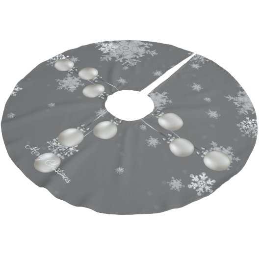 Silver Christmas Ornaments Tree Skirt Polyester Weihnachtsbaumdecke (Schrägansicht)