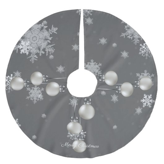 Silver Christmas Ornaments Tree Skirt Polyester Weihnachtsbaumdecke (Vorderseite)