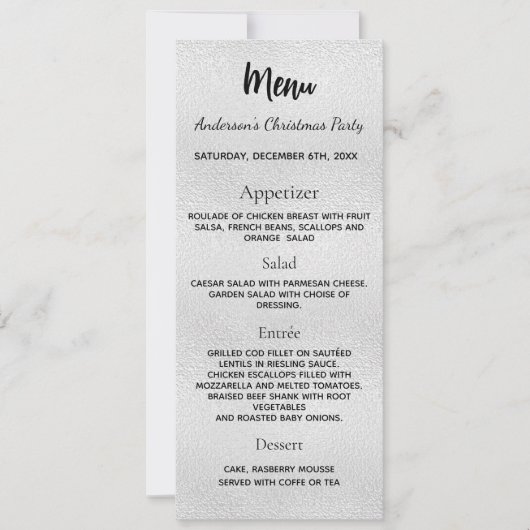 Silver Christmas Party Dinner Karte (Vorderseite)