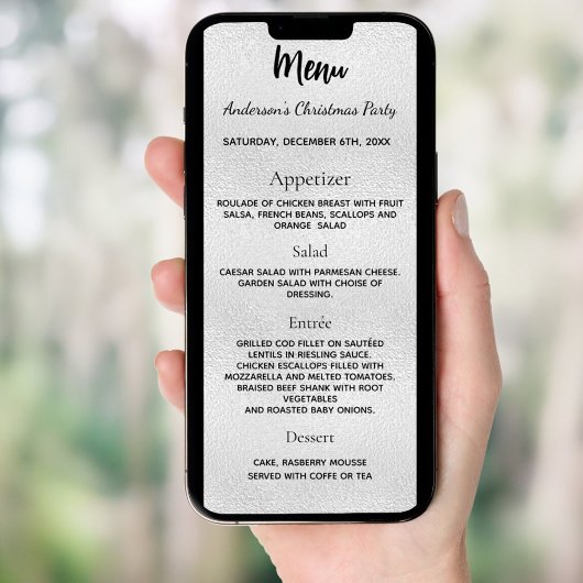 Silver Christmas Party Dinner Karte