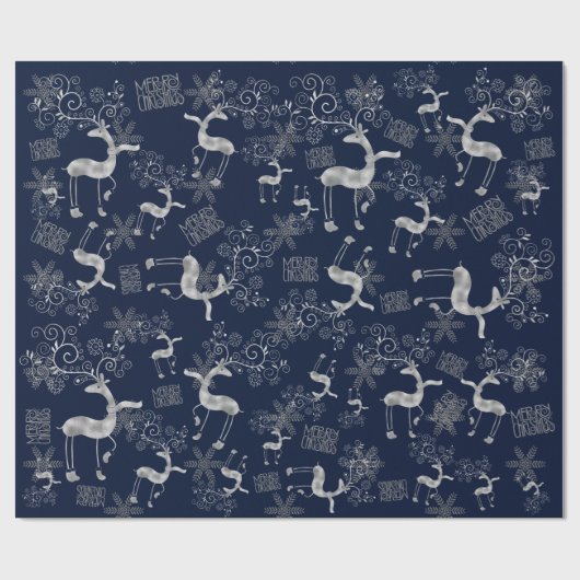 Silver Christmas Rentier Geschenkpapier (Flach)