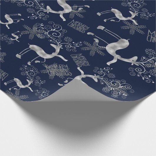 Silver Christmas Rentier Geschenkpapier (Ecke)