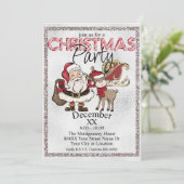 Silver Christmas Santa & Rudolph the Rentier Einladung (Stehend Vorderseite)