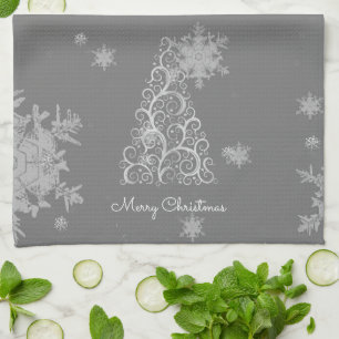 Silver Christmas Tree and Snowflakes Kitchtuch Geschirrtuch