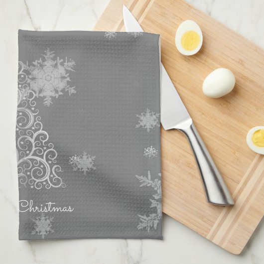 Silver Christmas Tree and Snowflakes Kitchtuch Geschirrtuch (Viertel Falte)