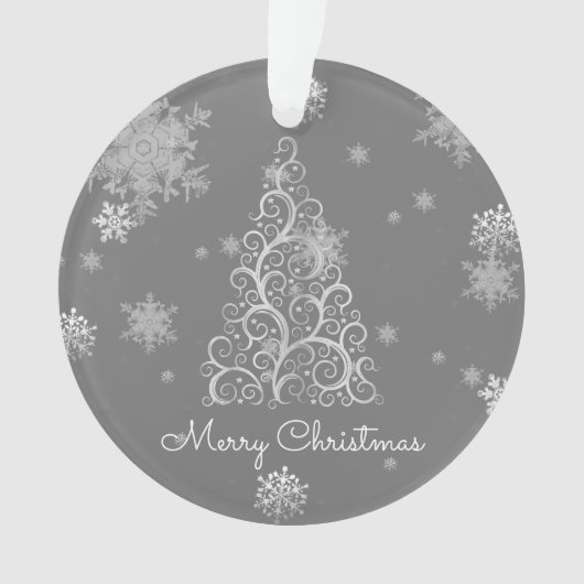 Silver Christmas Tree and Snowflakes Ornament (Vorderseite)