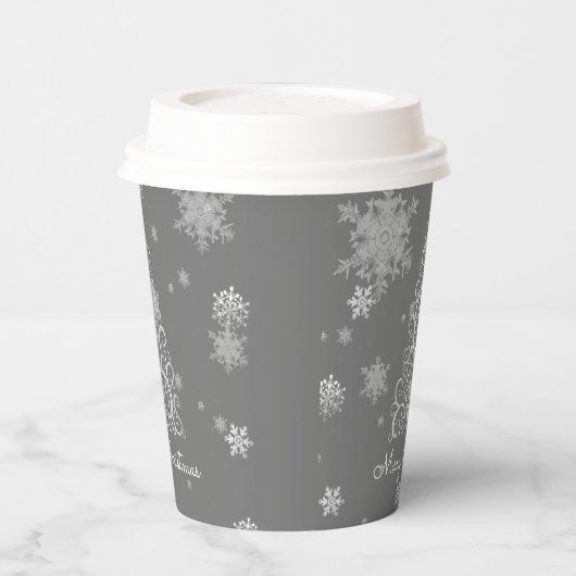 Silver Christmas Tree and Snowflakes Paper Cup Pappbecher (Links)