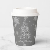 Silver Christmas Tree and Snowflakes Paper Cup Pappbecher (Rückseite)