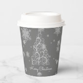 Silver Christmas Tree and Snowflakes Paper Cup Pappbecher (Vorderseite)