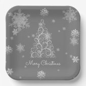Silver Christmas Tree and Snowflakes Paper Plate Pappteller (Vorderseite)