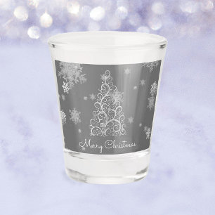 Silver Christmas Tree and Snowflakes Shot glass Schnapsglas