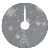 Silver Christmas Tree and Snowflakes Tree Skirt Polyester Weihnachtsbaumdecke (Vorderseite)