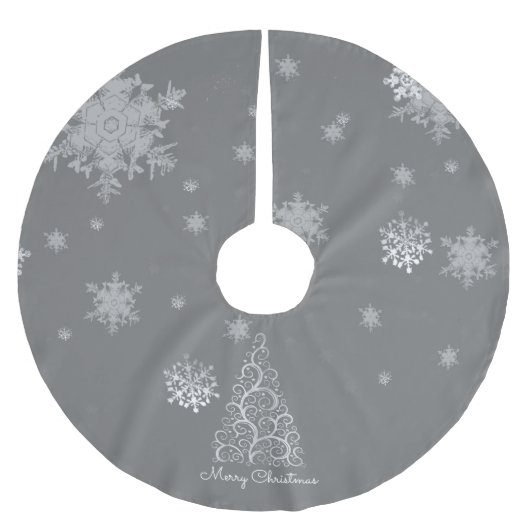 Silver Christmas Tree and Snowflakes Tree Skirt Polyester Weihnachtsbaumdecke (Vorderseite)