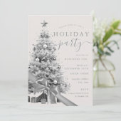 Silver Christmas Tree Bow Corporate Holiday Party  Einladung (Stehend Vorderseite)