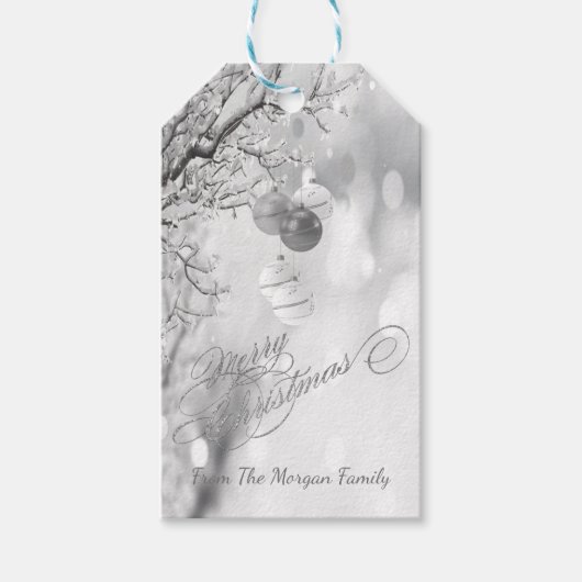 Silver Christmas Tree Branches, Balls - Personalis Geschenkanhänger (Vorderseite)