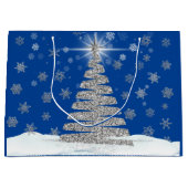 Silver Christmas Tree on Blue Holiday Große Geschenktüte (Vorderseite)