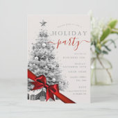 Silver Christmas Tree Red Bow Corporate Holiday Einladung (Stehend Vorderseite)